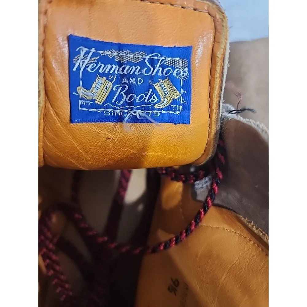 Vintage‎ Herman USA Mountaineering Boots Vibram Lug Sole Men's 9.5 Brown Suede